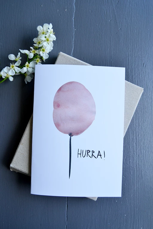 Kort, Ballong, hurra. Elina Dahl Design.