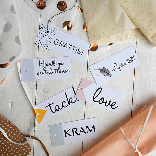 Gift tags med text, 6 st.